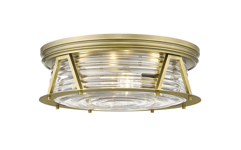 Oakestry 4 Light Flush Mount Ceiling Light Fixture with Brushed Brass Finish and Clear Ribbed Glass Shade, Modern Elegant Low Profile Lighting for Bedroom Living Room Kitchen Hallway