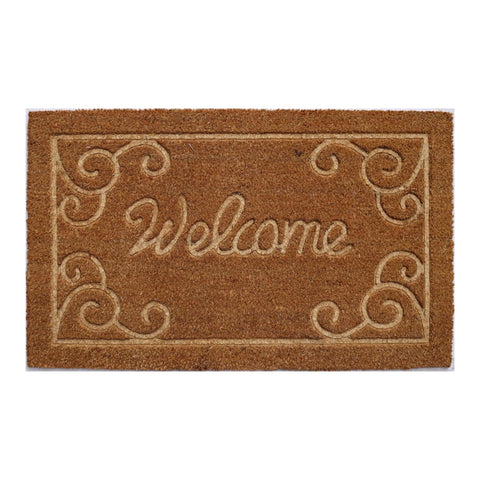 Oakestry Embossed Welcome Coir Doormat Natural Coconut Fiber Entry Mat Non Slip Backing Heavy Duty Indoor Outdoor Front Door Porch Dirt Trapper Durable Decorative Welcome Rug