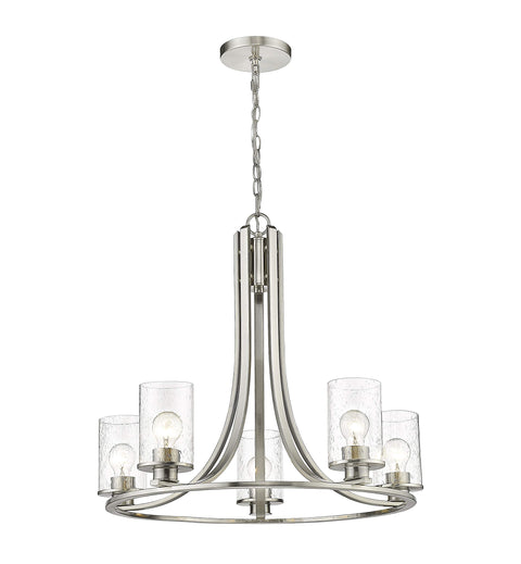 Oakestry 5 Light Chandelier Brushed Nickel Steel Clear Seedy Transitional, Traditional, Industrial, Sleek, Classical, Restoration Ceiling Lighting Fixture for Dining Room Foyer Great Room