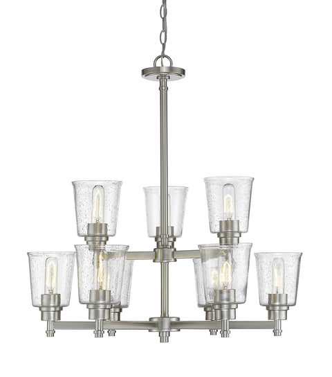 Oakestry 9 Light Chandelier Brushed Nickel Steel Clear Seedy Contemporary Transitional Fusion Ceiling Lighting Fixture for Dining Room Foyer Great Room Hallway Kitchen