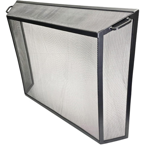 Contemporary Fireplace Spark Guard Screen, 44 x 33 Inch, Wrought Iron Mesh with Graphite Powder-Coated Finish