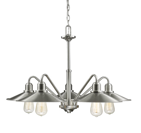 Oakestry 5 Light Chandelier Brushed Nickel Steel Brushed Nickel Contemporary Utilitarian Ceiling Lighting Fixture for Dining Room Foyer Great Room Hallway Kitchen Modern Home Decor Hanging Light