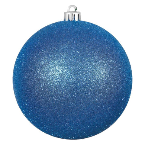 4 In. Blue Glitter Ball Drilled 6/Bag