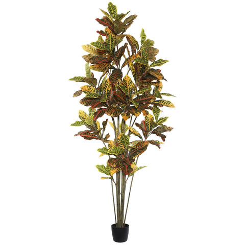 7 Ft.Potted Croton Tree W/192 Lvs-Green/Or