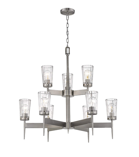 Oakestry 9 Light Chandelier Antique Nickel Steel Clear Modern, Deco, Sleek Ceiling Lighting Fixture for Bedroom Dining Room Dinette Foyer Hallway Kids Room Kitchen Kitchenette Living Room Office Moder