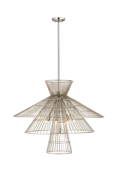 Oakestry 8-Light Chandelier Rubbed Brass Geometric Cage Pendant Modern Industrial Conical Design Ceiling Light for Dining Room Foyer Living Room