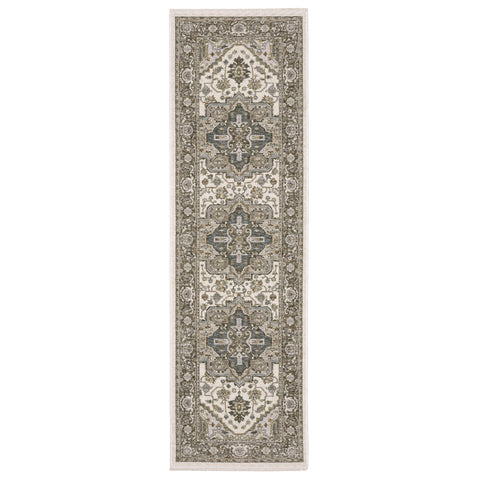 Oakestry Medallion Runner Rug Ivory/Gold, Traditional Indoor Hallway Carpet, Stain Resistant, Easy Care Durable Rug