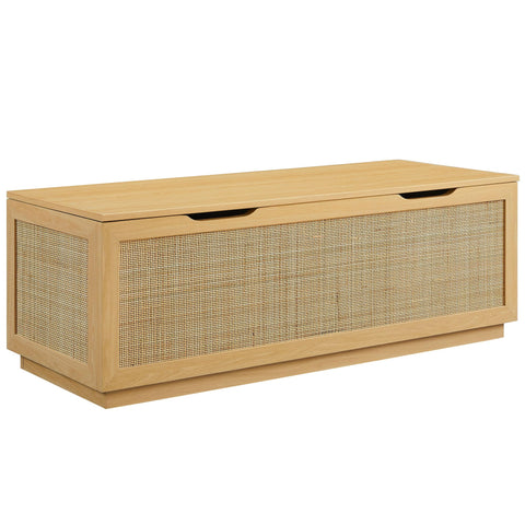 Oakestry Soma 47" Rattan Storage Bench, Oak Faux Rattan Entryway Bench with Flip-Top Storage for Bedroom, Entryway & Living Room