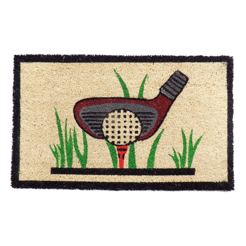Oakestry Golf Vinyl Backed Coir Doormat 18 x 30 Inch Natural Coconut Fiber Entry Mat Non Slip Backing Heavy Duty Indoor Outdoor Front Door Porch Dirt Trapper Decorative Welcome Rug