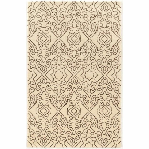 Oakestry Aspire Collection 8x11 Ivory & Charcoal Wool Area Rug, Hand-Tufted Plush Pile, Transitional Linear Design with Faux Silk Accents