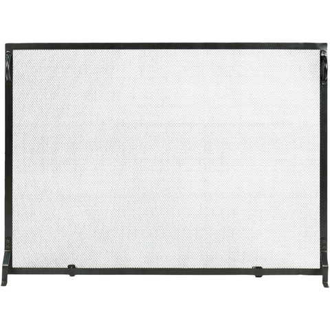 Plain Flat Fireplace Screen, 44 x 33 Inch, Low Profile Wrought Iron Spark Guard with Matte Black Finish