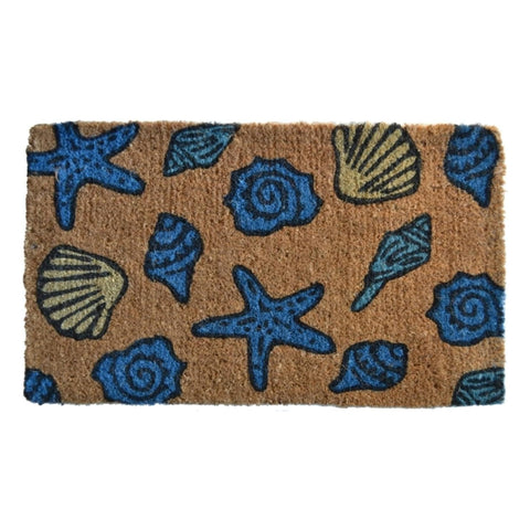 Oakestry Coir Doormat Sea Shells Design 18 x 30 Inch Natural Coconut Fiber Entry Mat Non Slip Backing Durable Indoor Outdoor Front Door Porch Dirt Trapper Coastal Decorative Welcome Rug