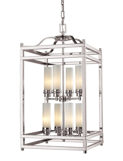 Oakestry 8 Light Chandelier Brushed Nickel Steel Matte Opal Contemporary Metropolitan Ceiling Lighting Fixture for Bedroom Dining Room Dinette Foyer Hallway Kids Room Kitchen Kitchenette Living Room