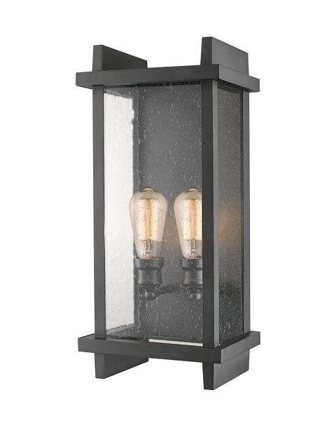 Oakestry Black Outdoor Wall Lantern 2 Light Aluminum Fixture with Clear Seedy Glass, Modern Exterior Wall Light for Porch, Patio, Entryway and Outdoor Home Lighting
