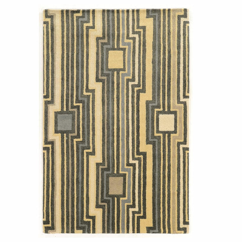 Oakestry Aspire Collection 8x11 Wool Area Rug, Cream with Grey & Blue Accents, Hand-Tufted Plush Pile, Transitional Design with Faux Silk Highlights