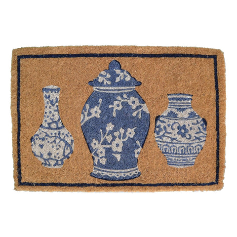 Oakestry Printed Coir Doormat Ginger Jar Design 20 x 30 Inch Natural Coconut Fiber Entry Mat Non Slip Backing Durable Outdoor Indoor Welcome Rug Front Door Porch Patio Decor