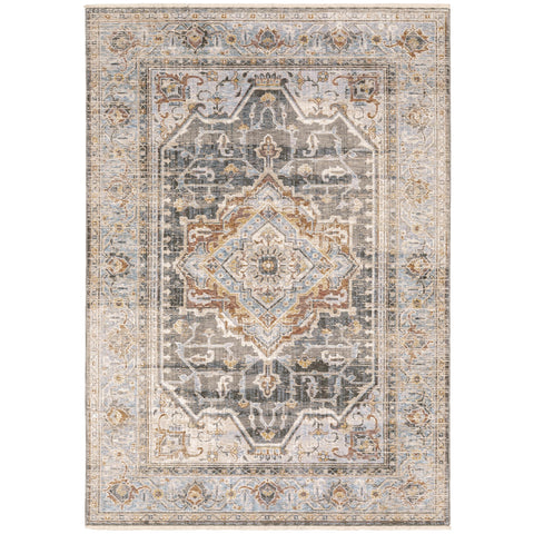 Oakestry Oriental Area Rug Grey/Blue, Traditional Indoor Carpet, Stain Resistant, Easy Care Entryway Accent Rug