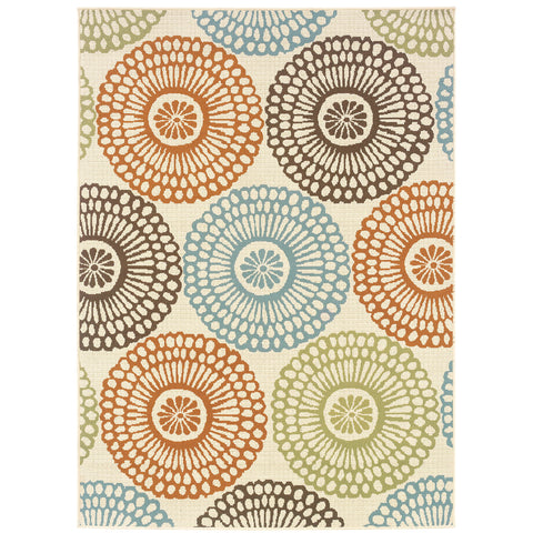 Oakestry Floral Area Rug Beige/Blue, Indoor Carpet for Living Room Bedroom, Stain Resistant, Easy Care Durable Rug