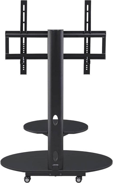 Black Mobile TV Stand Adjustable Height and Locking Wheels for Flat Screen TVs up to 75 Inches Rolling Entertainment Center with Storage Shelves for Living Room Bedroom Office Gaming Setup