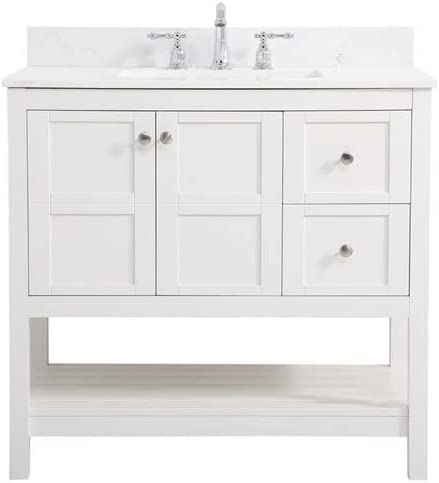 36 inch Single Bathroom Vanity in White with Backsplash