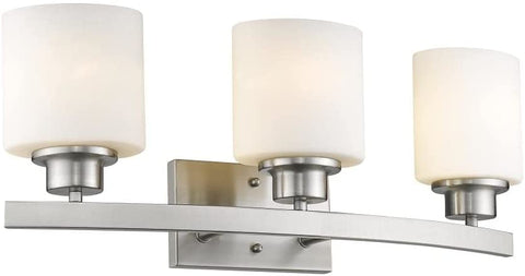 Oakestry Contemporary 3 Light Brushed Nickel Bath Vanity Light Opal White Glass 23&#34; Wide