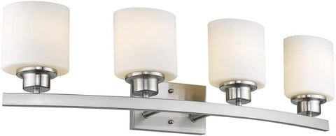Oakestry Contemporary 4 Light Brushed Nickel Bath Vanity Light Opal White Glass 32&#34; Wide