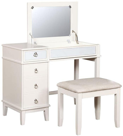 Oakestry Eva Wood and Mirrored Vanity Set in White