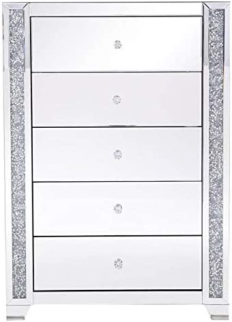 Elegant Decor 34 in. Silver Crystal Mirrored Five Drawer Cabinet