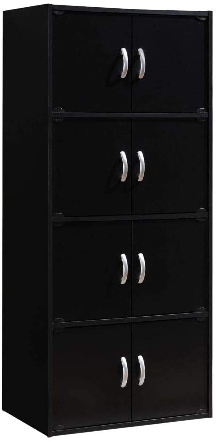 Hodedah 4-Shelf 8-Door Bookcase Cabinet in Black