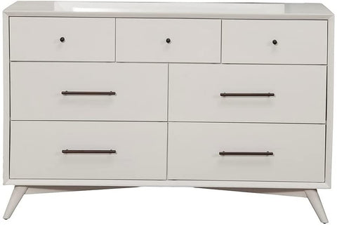 Oakestry Flynn Mid Century Modern 7 Drawer Dresser, 56&#34; W x 19&#34; D x 36.5&#34; H, Acorn