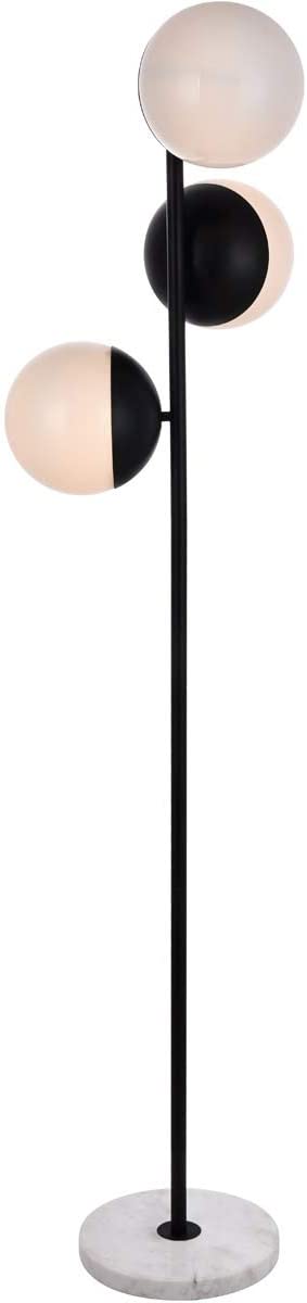 Oakestry Eclipse 3 Lights Black Floor Lamp with Frosted White Glass