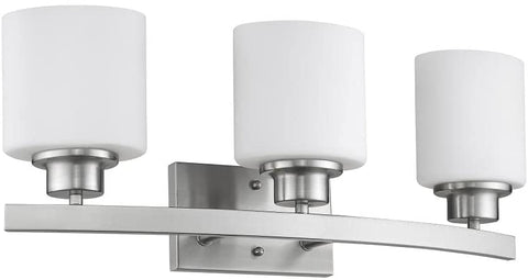 Oakestry Contemporary 3 Light Brushed Nickel Bath Vanity Light Opal White Glass 23&#34; Wide