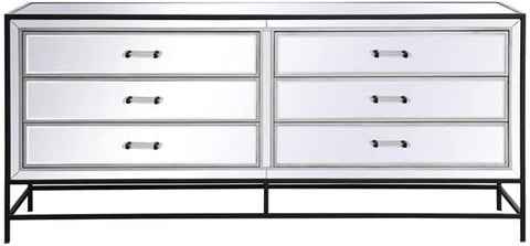 Elegant Decor James 72 in. Mirrored six Drawer Chest in Black