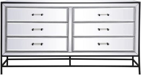Elegant Decor 60 inch Mirrored 6 Drawers Chest in Black