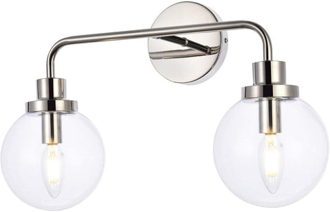 Oakestry Hanson 2 Lights Bath Sconce in Polished Nickel with Clear Shade