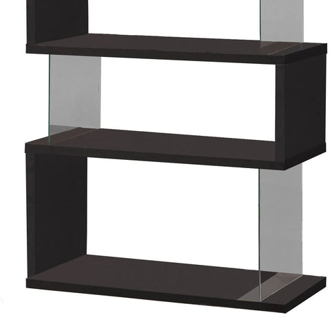 Oakestry Asymmetrical Snaking Bookcase White Glossy and Clear