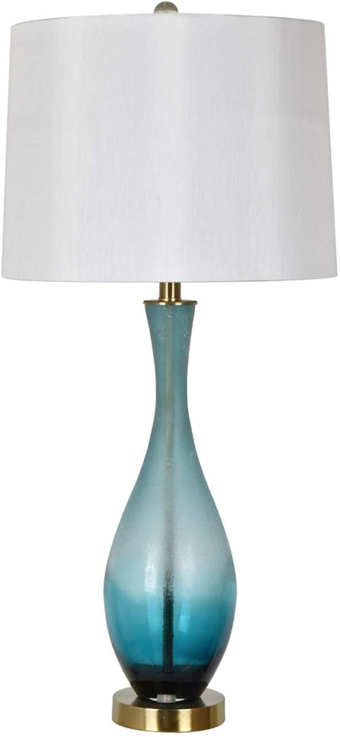Oakestry Glendale 31 Inch Bue Glass Lamp with Bronze Metal Base for Living Room, Bedroom and Home Office