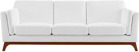 Oakestry Chance Mid-Century Modern Upholstered Fabric Sofa In White