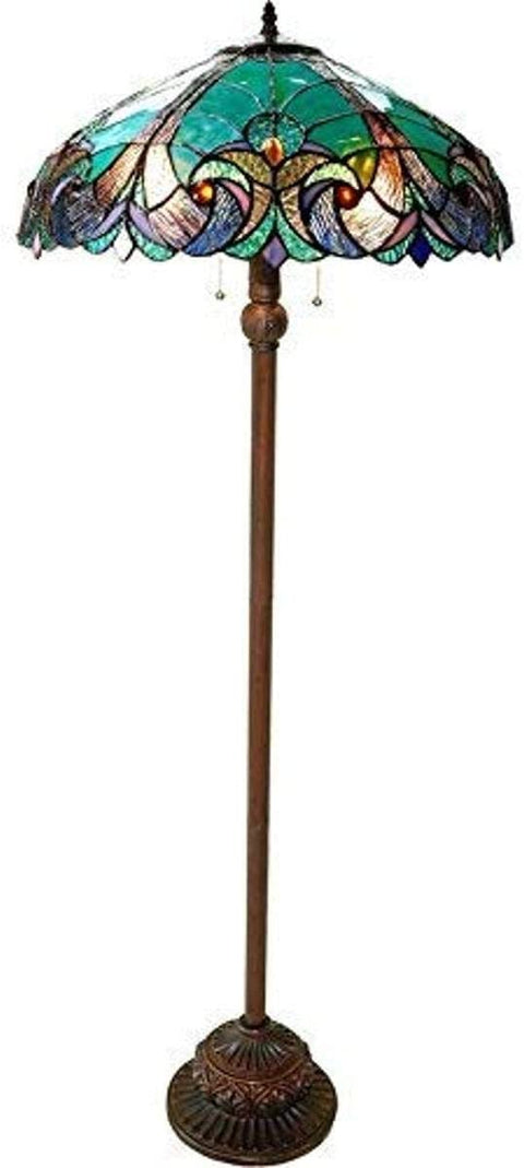 Oakestry CH18780VG18-FL2 &#34;LIAISON&#34; Tiffany-Style Victorian 3 Light Double Lit floor Lamp 18-Inch Shade