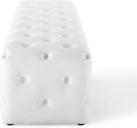 Oakestry Amour Tufted Vegan Leather Square Upholstered Ottoman in White
