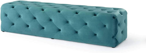 Oakestry Amour Tufted Performance Velvet 72&#34; Upholstered Entryway Bench in Sea Blue
