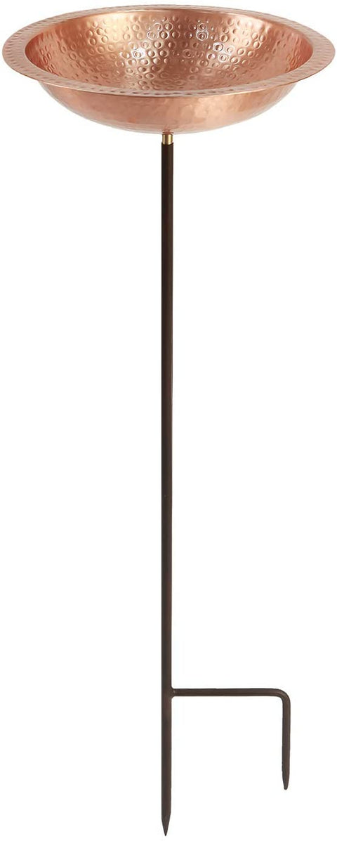 Oakestry BBHC-02T-S Hammered Solid Copper Stake Birdbath