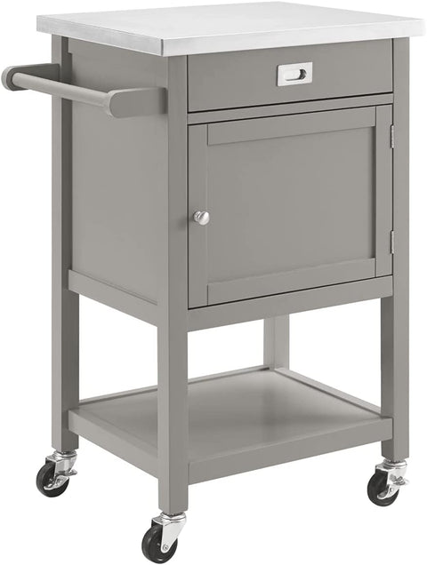 Oakestry Sydney Wood Steel Top Kitchen Cart in Gray