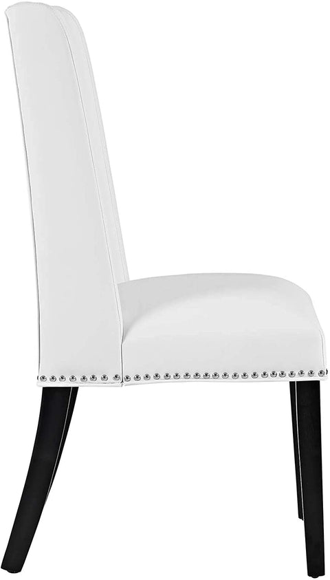 Oakestry Baron Modern Tall Back Wood Faux Leather Upholstered Four Dining Chairs in White