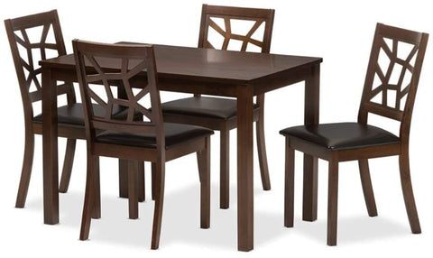 Oakestry 5 Piece Mozaika Leather Contemporary Dining Set, Black