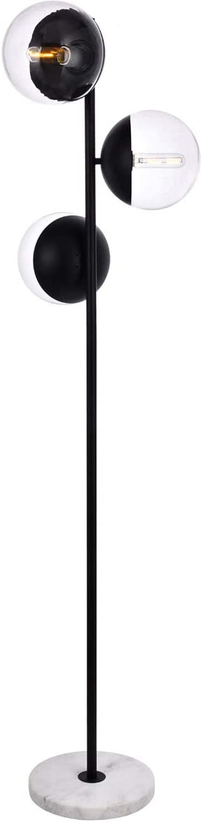 Living District Eclipse 3 Lights Black Floor Lamp with Clear Glass