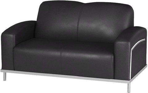 Boss Office Products CaressoftPlus Loveseat with Chrome Finish in Black