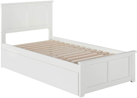 Oakestry Madison Platform Bed with Matching Foot Board and Twin Size Urban Trundle, Twin, White