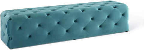 Oakestry Amour Tufted Performance Velvet 72&#34; Upholstered Entryway Bench in Sea Blue