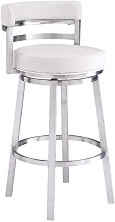 Oakestry Madrid Contemporary 26&#34; Counter Height Barstool in Brushed Stainless Steel Finish and White Faux Leather